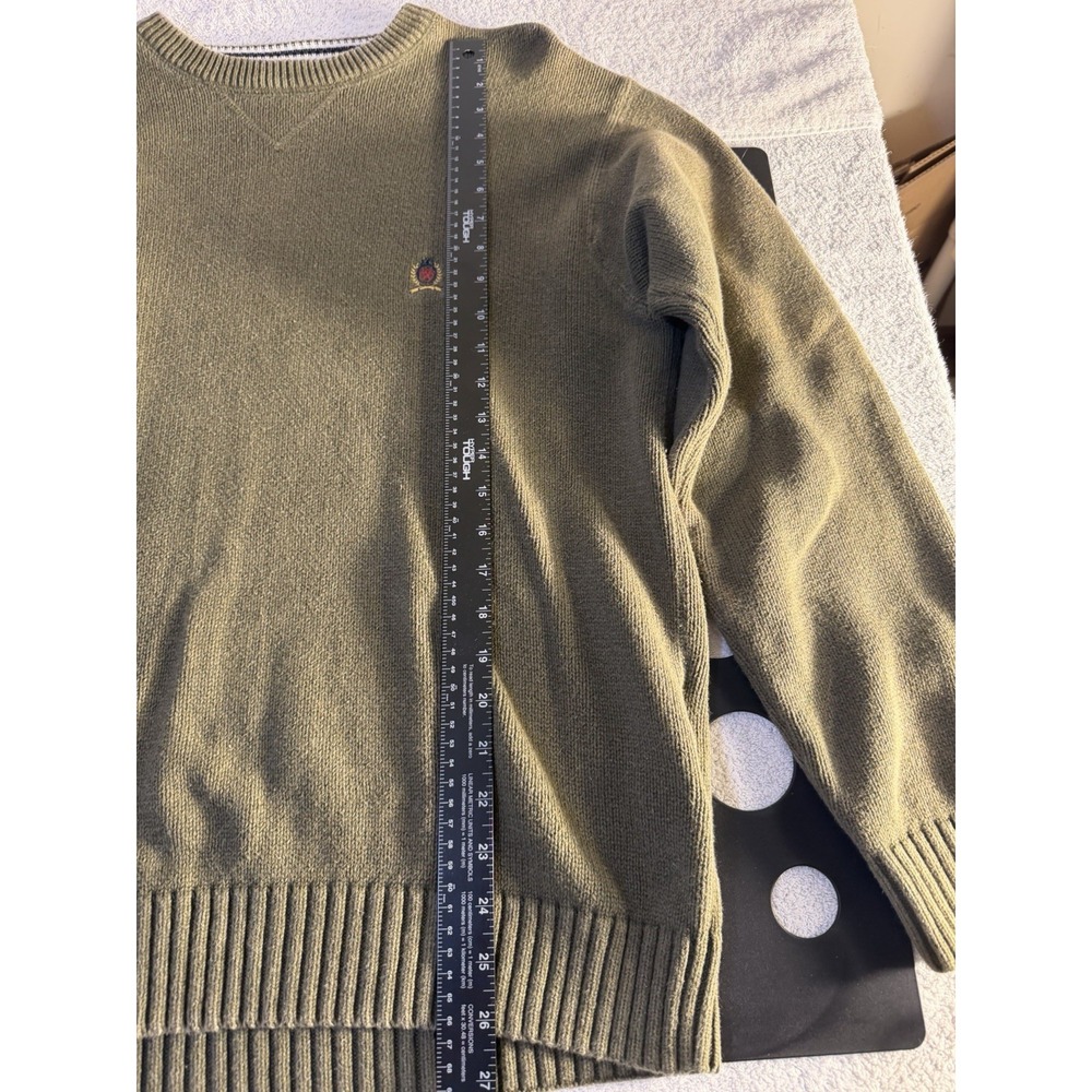 Tommy Hilfiger Mens L Green Knit Crewneck Pullover Sweater Logo Crest DM#20781 - Picture 3 of 16